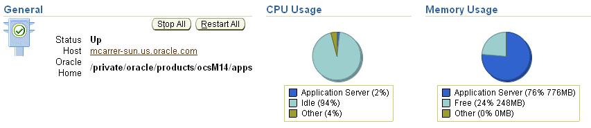 General Section of the Application Server Home Page