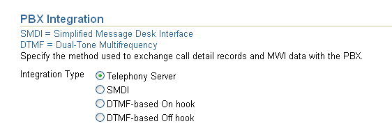Screenshot of PBX Integration parameter
