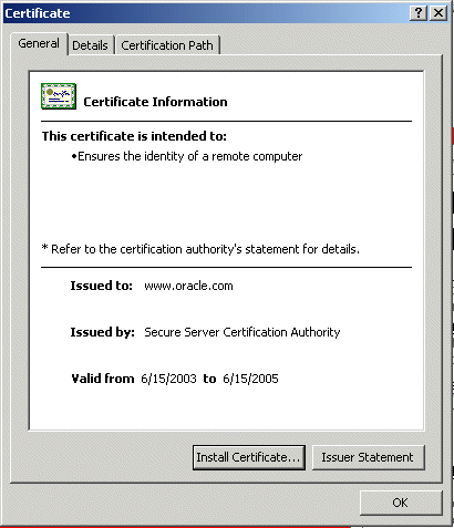 Certificates information dialog.