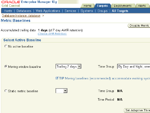 Metric Baselines page