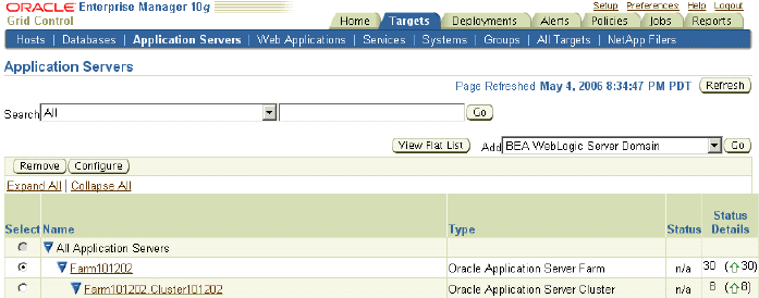 Application Servers page
