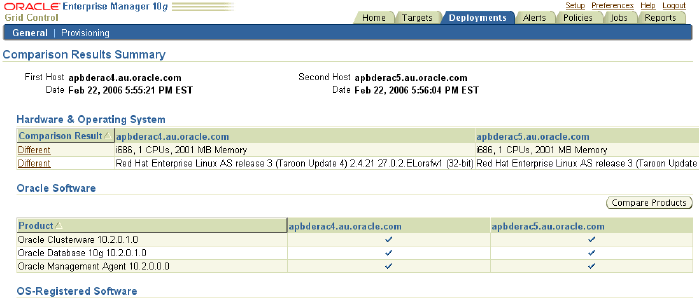 Comparison Results Summary page