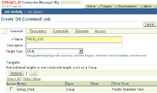 Create OS Command Job wizard