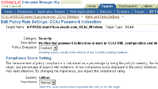 Edit Policy Rule Settings page