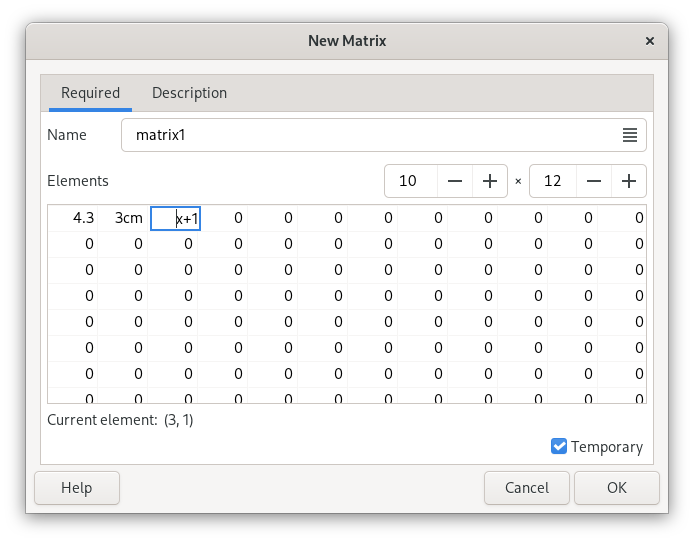 Matrix/Vector Edit Dialog
