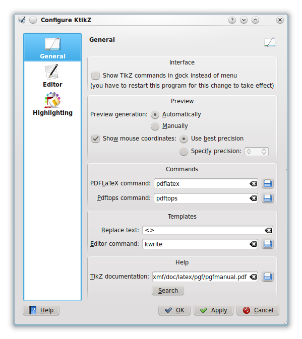QtikZ Configuration Window Showing The General Options